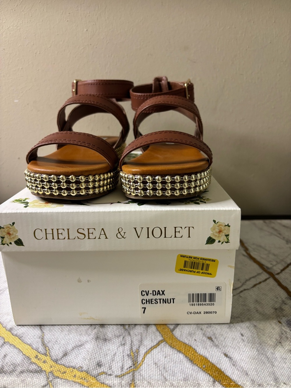 Chelsea & Violet Chestnut Brown Beaded Platform Sandals